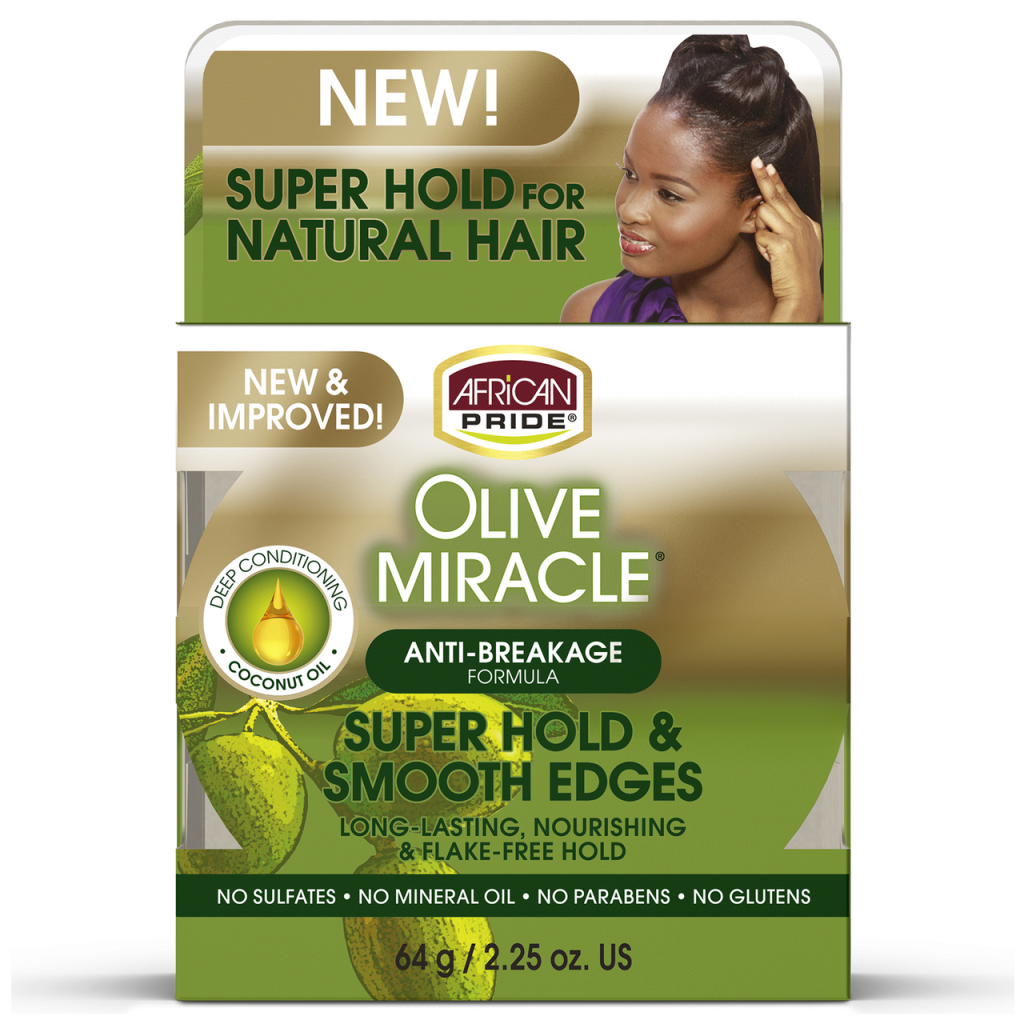 African Pride Olive Miracle Silky Smooth Edges Hair Gel, 2.25 Oz